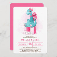 It's a Girl Cute Dinosaur Baby Shower Invitation