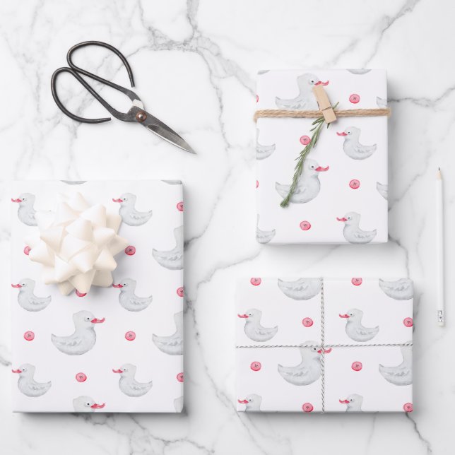 It's a Girl: Cute Duck Pattern  Wrapping Paper Sheets (Front)