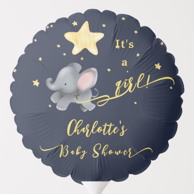 It's a Girl! Cute Elephant Baby Shower Balloon (Back)