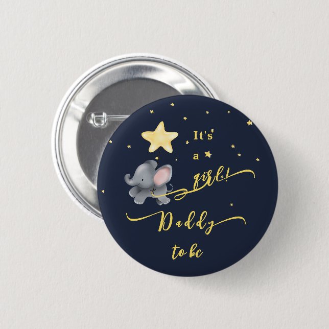 It's a Girl! Cute Elephant & Balloon Daddy-to-be Button (Front & Back)