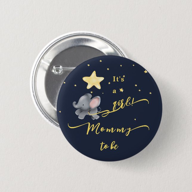 It's a Girl! Cute Elephant & Balloon Mommy-to-be Button (Front & Back)