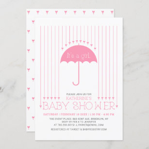 It's a girl   Cute Hearts & Umbrella Baby Shower Invitation