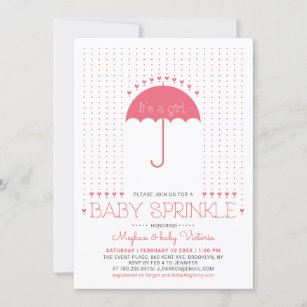 It's a girl   Cute Hearts & Umbrella Baby Sprinkle Invitation