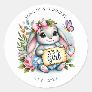It's a Girl Cute Little Bunny Baby Shower Classic Round Sticker