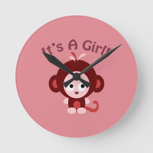 Its a girl Cute Monkey Round Clock