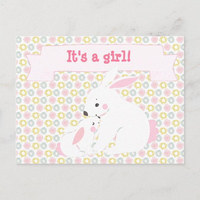 It's a girl! Cute Mother & Baby Bunny Postcard