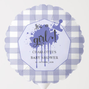 It's a Girl Cute Pastel Navy Gingham Baby Shower Balloon