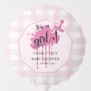 It's a Girl Cute Pastel Pink Gingham Baby Shower Balloon