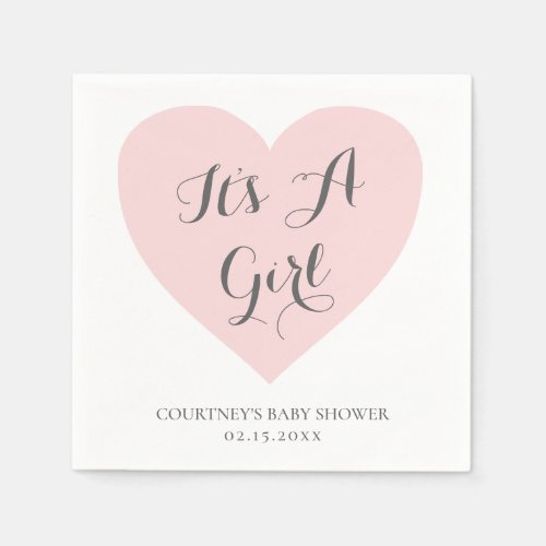 Its A Girl Cute Pastel Pink Heart Baby Shower Napkins