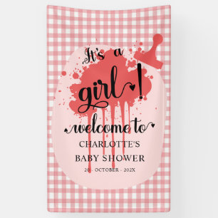 It's a Girl Cute Pastel Red Gingham Baby Shower Banner