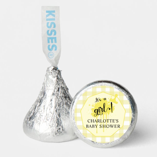 It's a Girl Cute Pastel Yellow Gingham Baby Shower Hershey®'s Kisses® (Front)