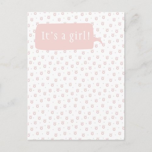 Its a girl   Cute Pet Paws with Hearts Postcard