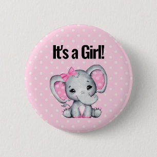 it's a Girl Cute Pink Baby Elephant Button