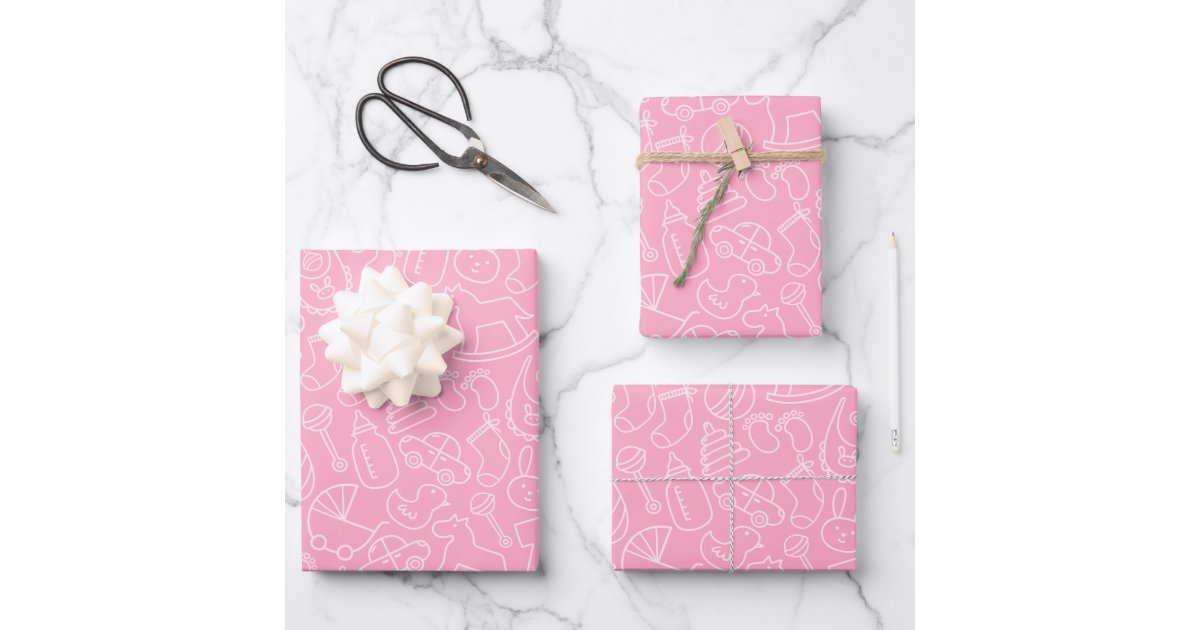 Apol Baby Shower Wrapping Paper,It's a Girl Gift Wrapping Paper Pink New  Baby Wrapping Paper 4 Sheet Princess Lovely Paper with Pink Ribbon for  Gender