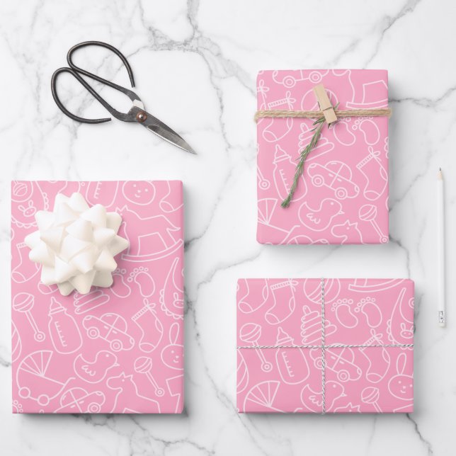 It's a Girl Cute Pink Baby Shower Wrapping Paper Sheets (Front)