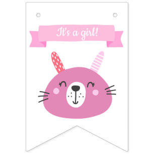 It's a girl! Cute Pink Bunny Kids Birthday Bunting Flags