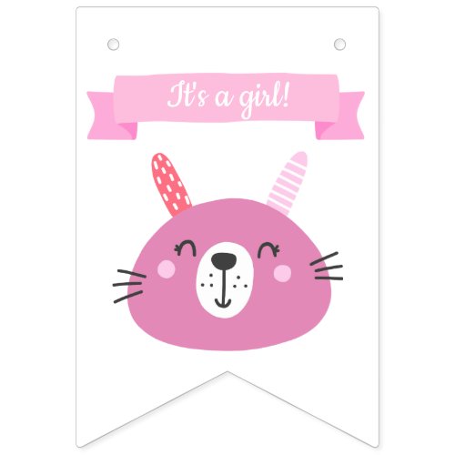 Its a girl  Cute Pink Bunny Kids Birthday Bunting Flags