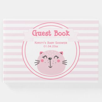 It's a girl! Cute Pink Cat - Baby Shower Guest Book