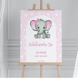 It's a Girl Cute Pink Elephant Baby Shower Welcome Foam Board