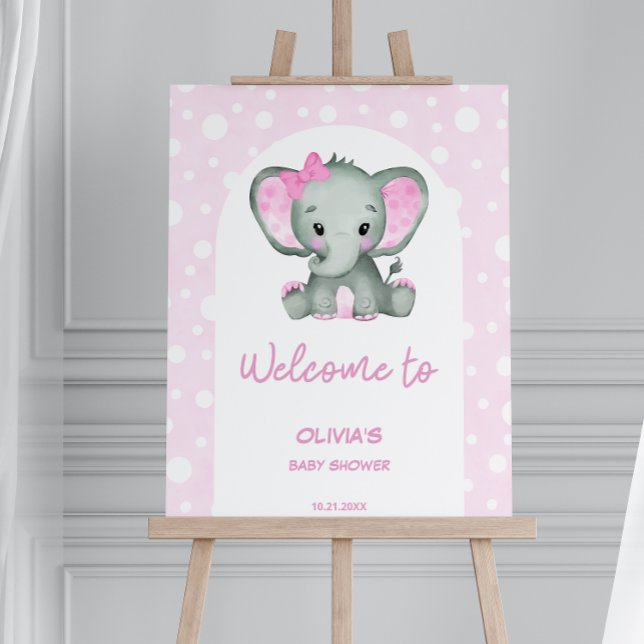 It's a Girl Cute Pink Elephant Baby Shower Welcome Foam Board (Creator Uploaded)