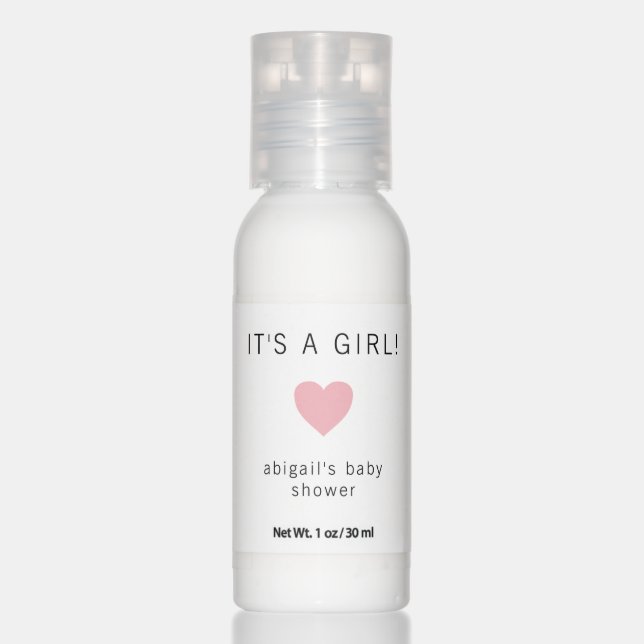 Its a Girl Cute Pink Heart Girl Baby Shower Favor Hand Lotion (Front)