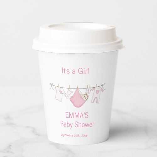 its a Girl Cute Pink illustration Baby Shower  Paper Cups