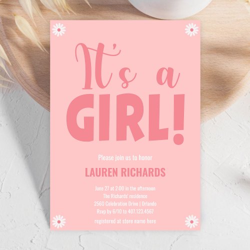 Its a Girl Cute Pink Little Flowers Baby Shower  Invitation