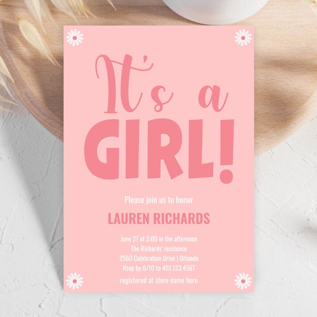 It's a Girl Cute Pink Little Flowers Baby Shower  Invitation (Creator Uploaded)