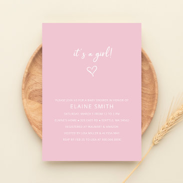 Its a Girl Cute Pink Modern Girl Baby Shower Invitation