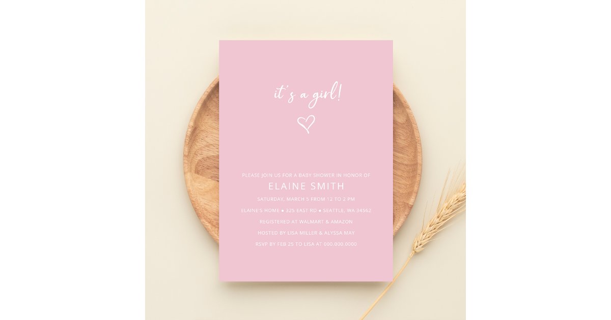 Its a Girl Cute Pink Modern Girl Baby Shower Invitation | Zazzle