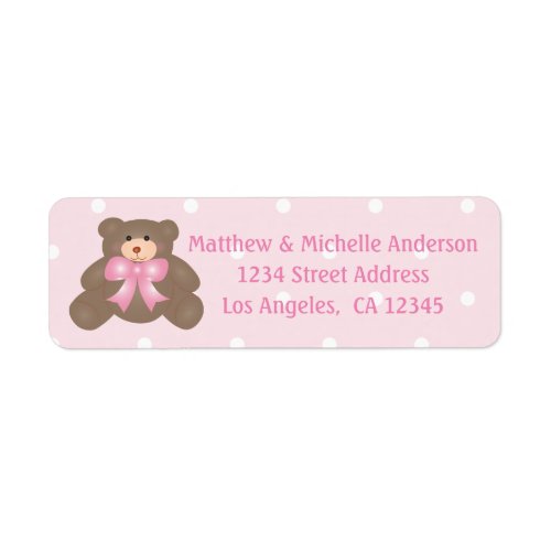 Its a Girl Cute Pink Teddy Bear Girl Baby Shower Label