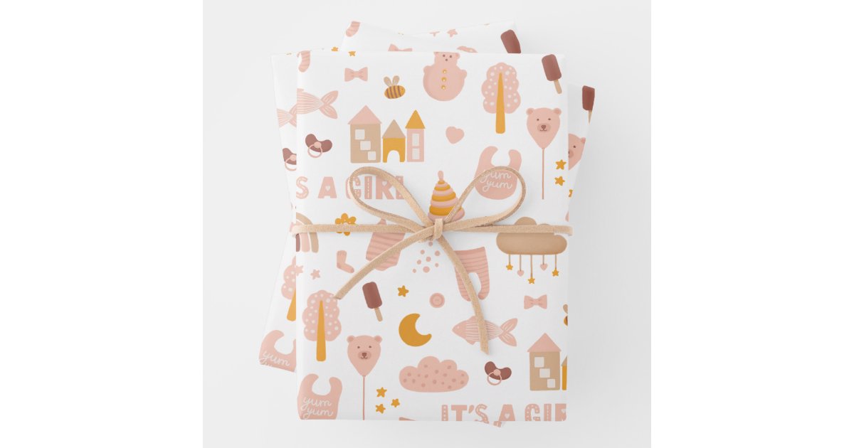 Its a girl. Cute pink toy pattern baby shower Wrapping Paper Sheets