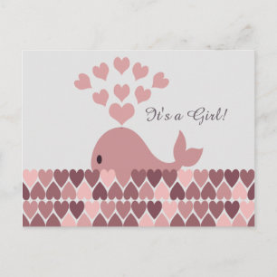 It's a Girl! Cute Pink Whale Announcement Postcard