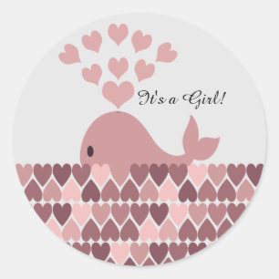 It's a Girl! Cute Pink Whale Classic Round Sticker