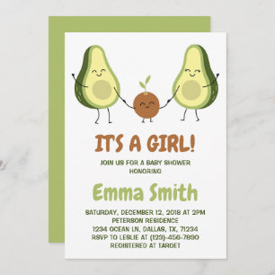 It's a Girl Cute Plaid Avocado Baby Shower Invitation