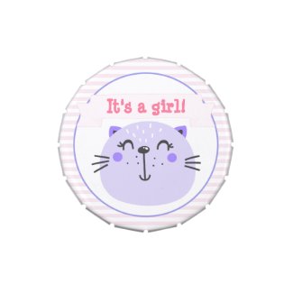 It's a girl | Cute Purple Cat | Baby Shower Candy Tin