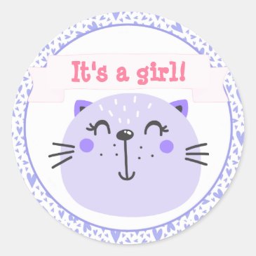 It's a girl | Cute Purple Cat | Baby Shower