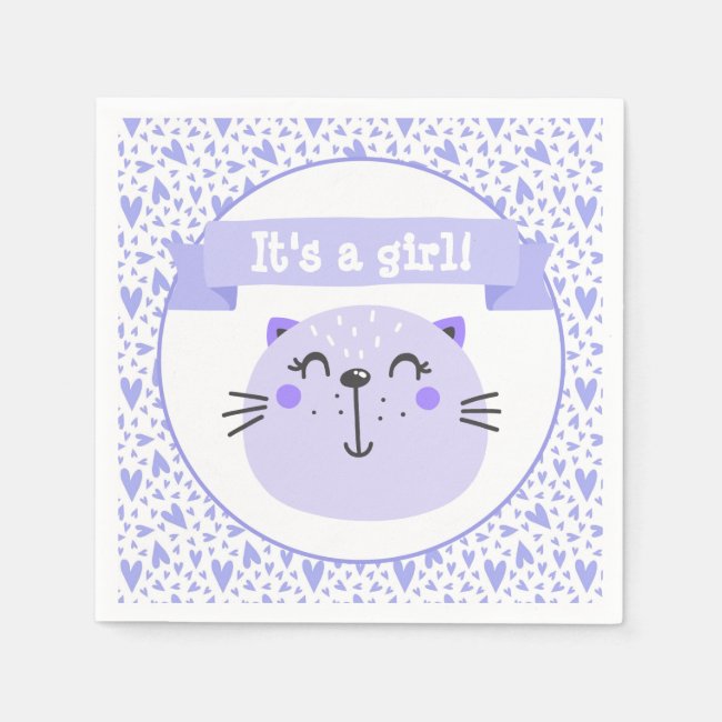 It's a girl | Cute Purple Cat | Baby Shower