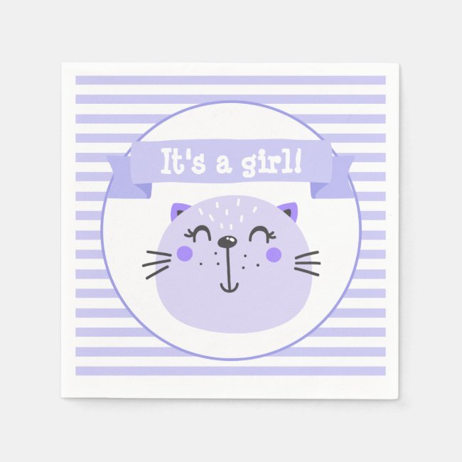 It's a girl | Cute Purple Cat | Baby Shower
