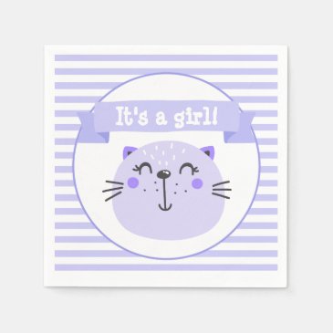It's a girl | Cute Purple Cat | Baby Shower