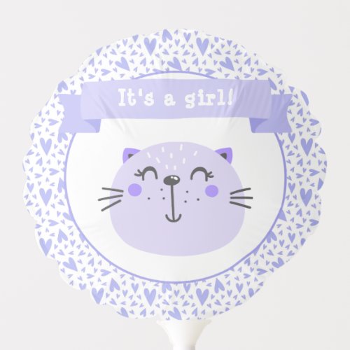 Its a girl Cute Purple Cat  Lilac Hearts Balloon