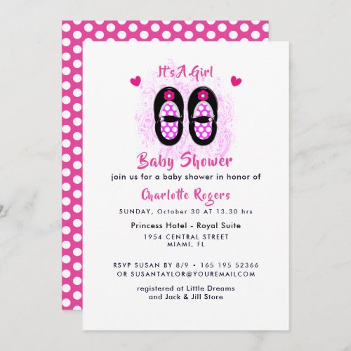 Its A Girl Cute Shoes Baby Shower Invitation