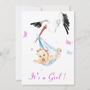 It's a Girl Cute Stork Baby Girl Shower Invitation
