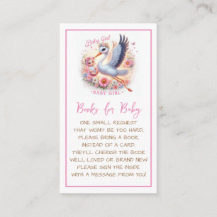 It's a Girl Cute Stork with Baby Girl and Flowers Enclosure Card