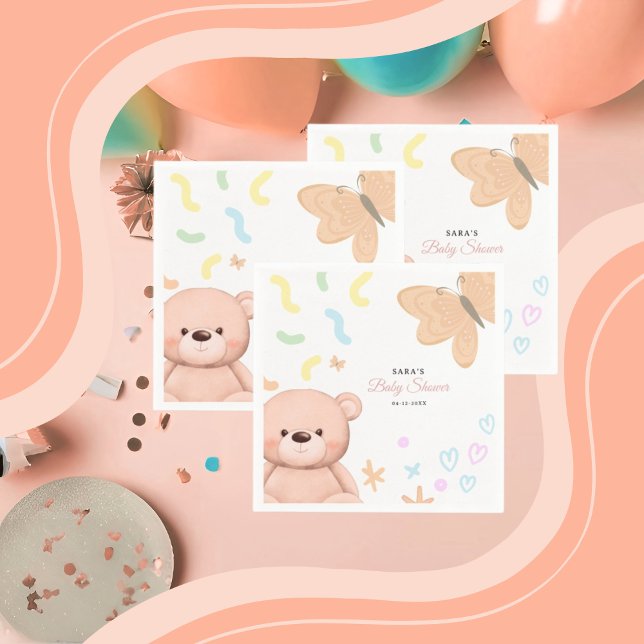 It's a Girl Cute Teddy Bear Baby Shower Cartoon  Napkins (It's a Girl Cute Teddy Bear Baby Shower Cartoon Napkins / Paper Napkins
)