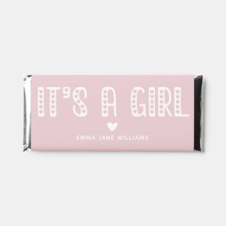It's a Girl! Cute Typography Blush Pink Hershey Bar Favors