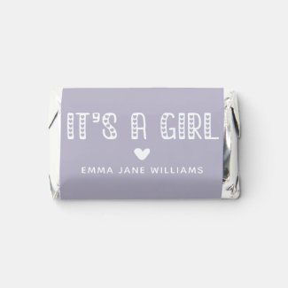 It's a Girl! Cute Typography Lavender Hershey's Miniatures