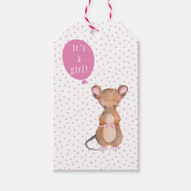 It's a girl! Cute Wood Mouse Baby Shower Gift Tags