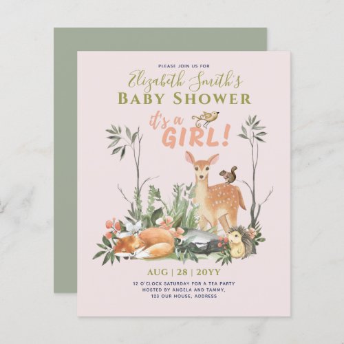 Its a GIRL Cute Woodland Baby Animals Shower Inv
