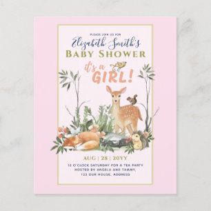 Its a GIRL! Cute Woodland Baby Animals Shower Inv. Flyer